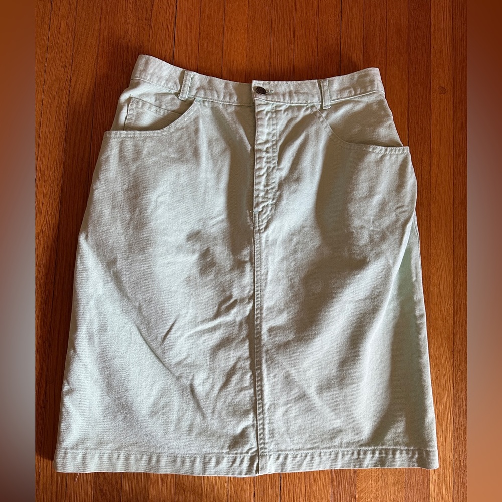 Vtg 90s Calvin Klein Midi Mint Denim Skirt, Size 14